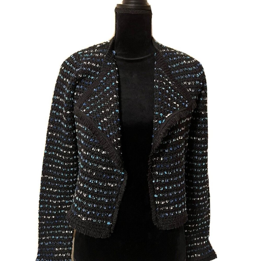 White House Black Market New Black and Blue Tweed Moto Jacket XS